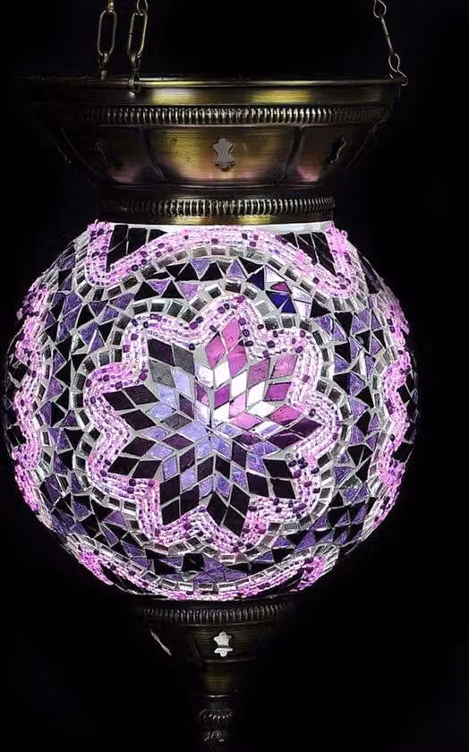 Lampada a sospensione turca sfera viola 25 cm - Lampada a sospensione orientale con vetro mosaico per un'illuminazione suggestiva