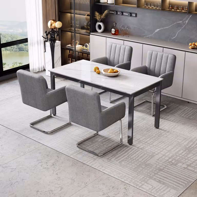 Set di 4 sedie imbottite Flieks, set di 4 sedie a sbalzo per sala da pranzo, sedie per visitatori con braccioli e gambe in metallo, PU, grigio