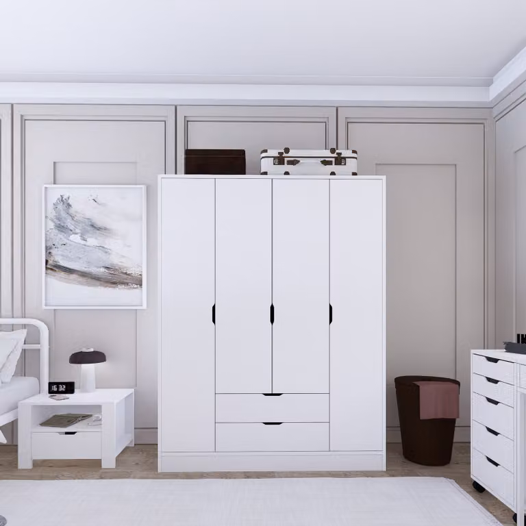 Skye Decor, Duru 4 Door 1600-017, bianco opaco, armadio, 140 x 182 x 45 cm, 100 % PANNELLI DI PARTICELLE RIVESTITI IN MELAMMINA