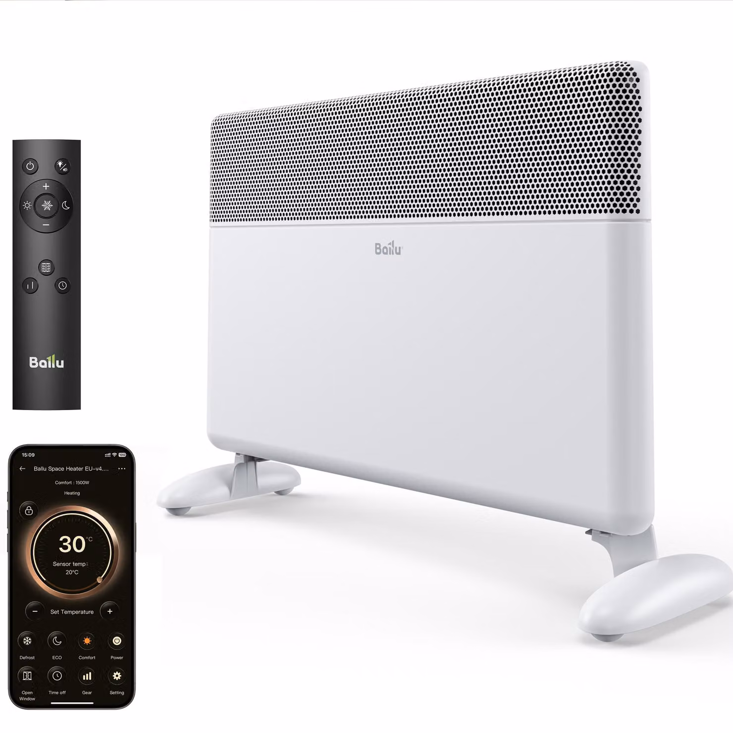 Stufa elettrica a convezione per interni - 2000 W - Bianca - Con Wi-Fi e controllo tramite app