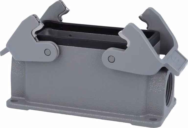 HARTING Han 16B Alloggiamento base basso, 2xM25 uscita cavo laterale, con 2 staffe trasversali Vite M25 Area di serraggio