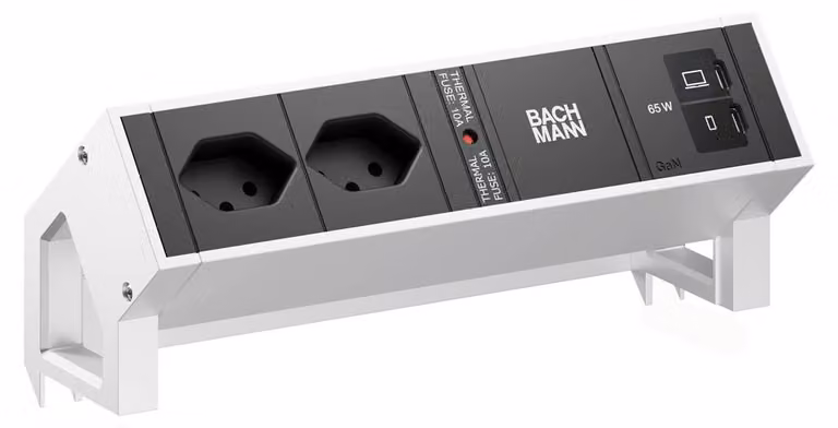 BACHMANN DESK2 2xCH 90° 1xUSB C/C 65 W, L=0,2 m, acciaio inossidabile