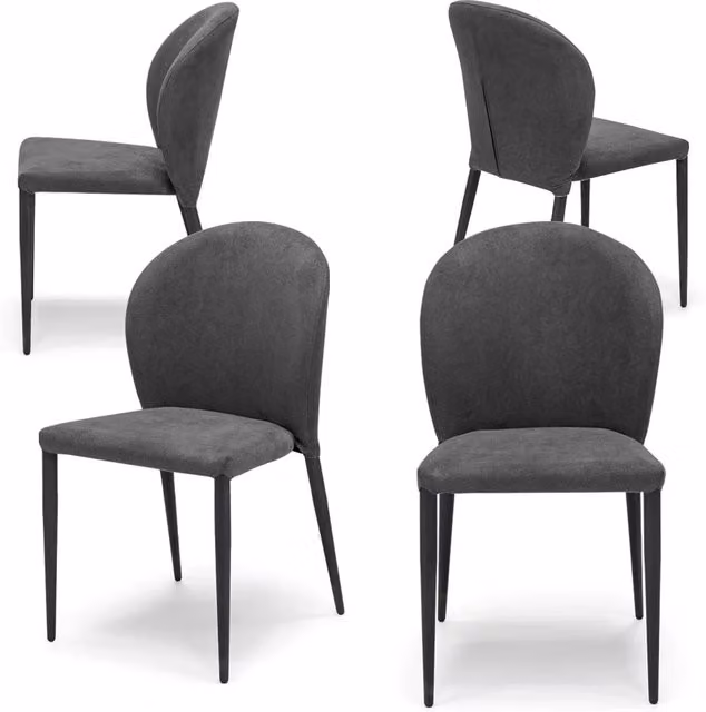 Set 4 sedie imbottite per sala da pranzo GHIBLI, 100% MADE IN ITALY, design moderno, rivestimento in tessuto morbido idrorepellente colore Grigio Scuro, gambe coniche robuste in metallo