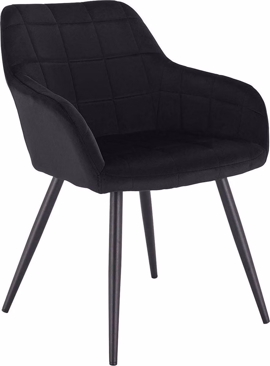 Sedia Happyment Spectral - Sedie da pranzo - Velluto nero - Gambe in metallo nero - 1 pezzo - Altezza seduta 47 cm - Deluxe