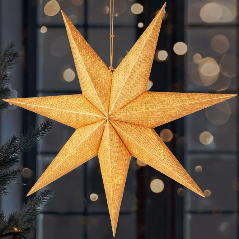 BRUBAKER Stella di Natale da 60 cm per interni - Stella dell'avvento a LED da appendere - Stella luminosa da appendere, oro