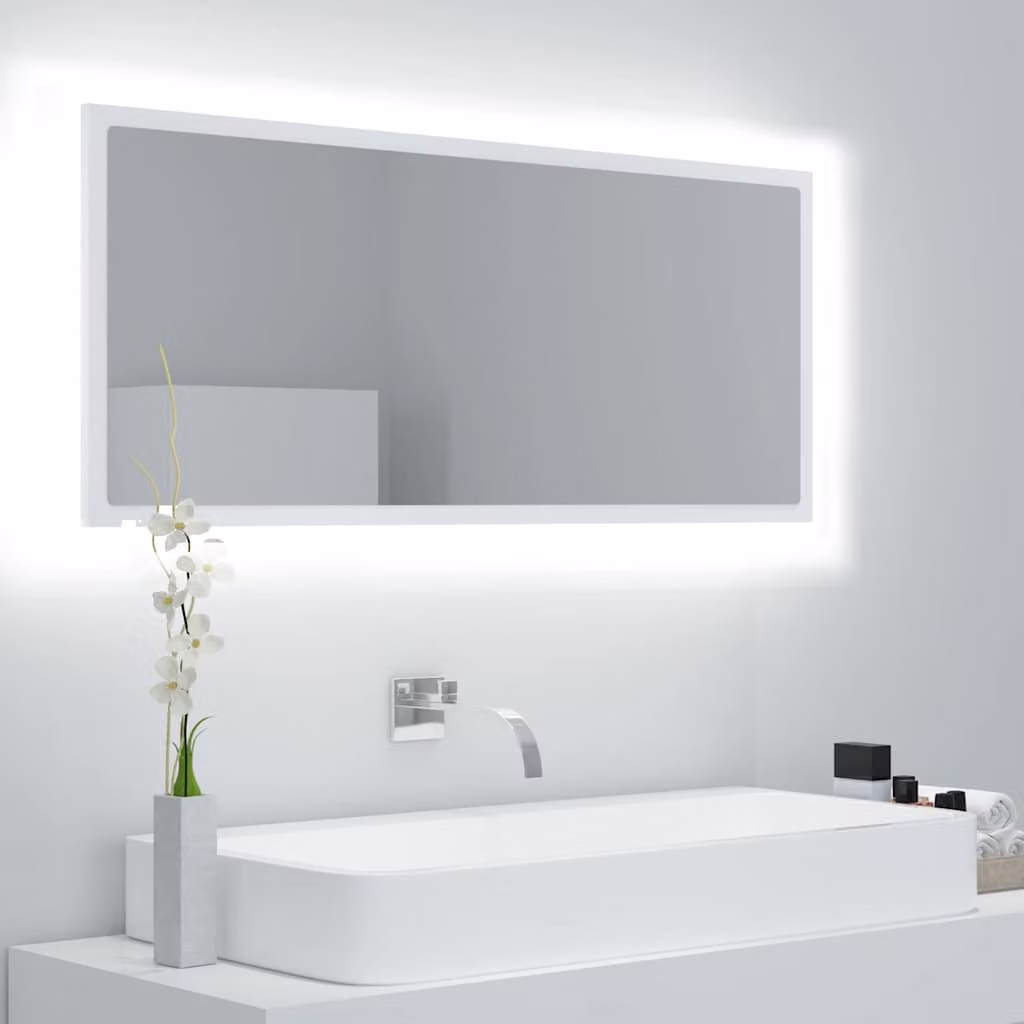 Specchio da bagno moderno vidaXL con LED bianco, L 100 cm x P 8,5 cm x H 37 cm
