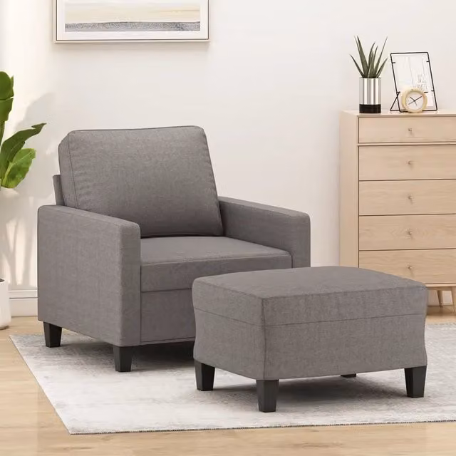 Poltrona relax con poggiapiedi vidaXL in tessuto beige e grigio per soggiorno
