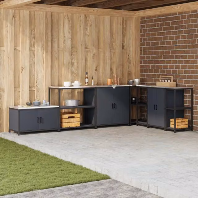 Unità di scaffali per cucina e giardino HATTEM vidaXL in metallo antracite L 90 cm, P 50 cm, H 92 cm