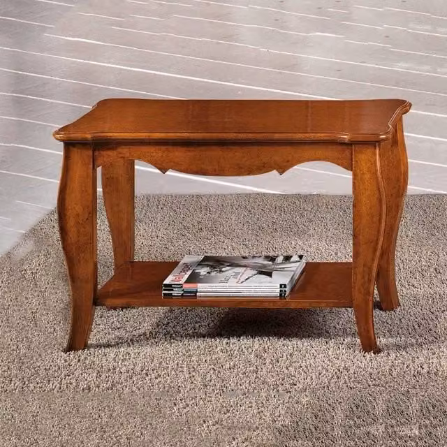 Tavolino sagomato in legno massello con ripiano tinta noce misura l.81 p.42 h.56 - Mobili 2G