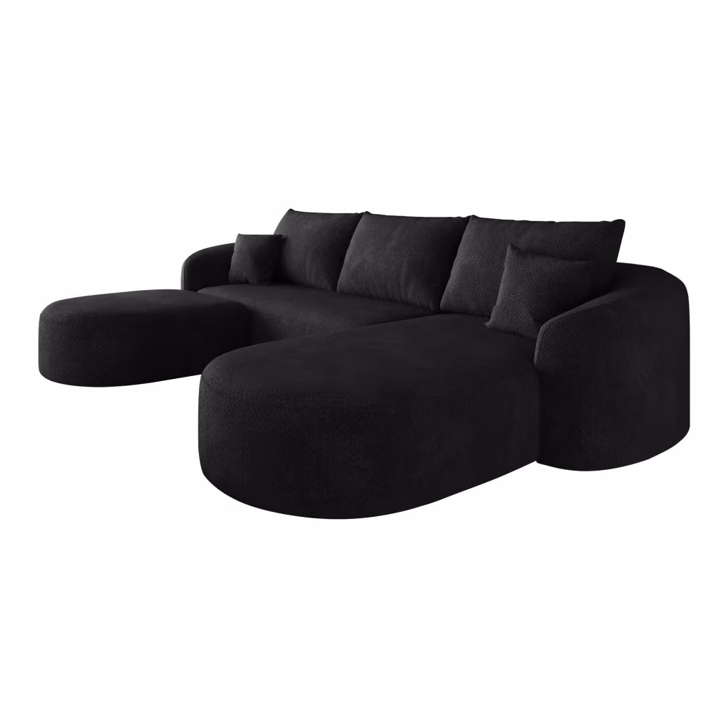 Divano angolare a forma di U Chicfurn Boneless Modulare in tessuto nero, reversibile e senza montaggio, Larghezza: 266 cm – 2