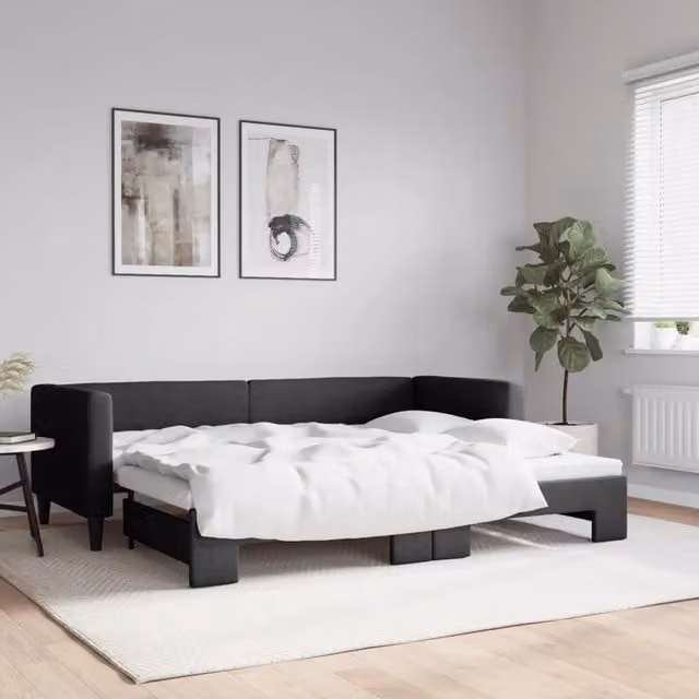 Divano Letto con Letto Estraibile vidaXL in Tessuto Nero per Soggiorno e Camera da Letto L: 223 cm, P: 90 cm, H: 68 cm