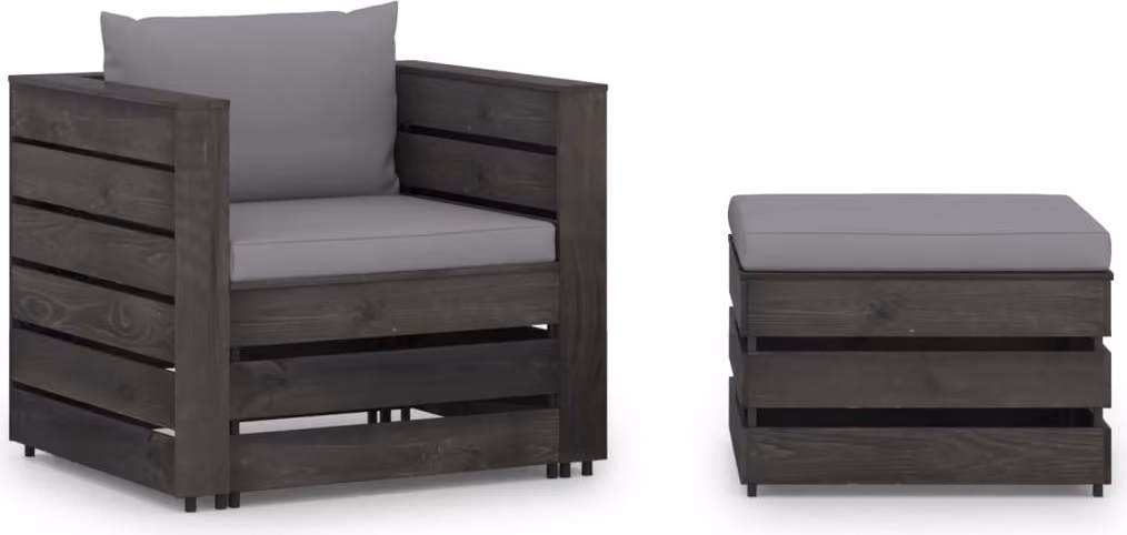 Maison Exclusive - Set da giardino a 2 pezzi con cuscini, grigio, in legno trattato