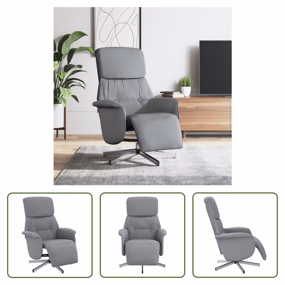 The Living Store Poltrona relax con poggiapiedi in tessuto grigio chiaro