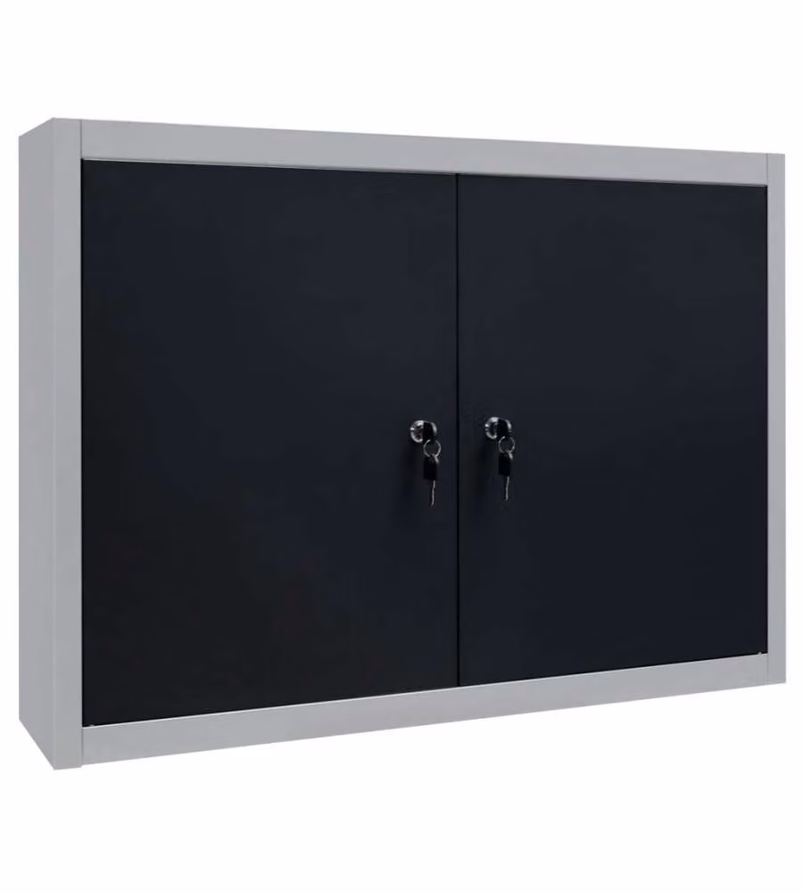 Armadio a Parete Stile Industriale in Metallo Grigio Nero
