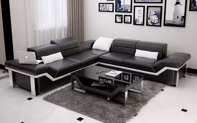 Ledersofa USB Wohnlandschaft Ecksofa Ecke Garnitur Design Sofa Couch K5007B
