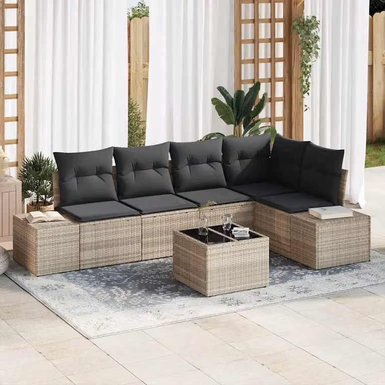 Set Divano da Giardino vidaXL a Forma di L in Polyrattan Grigio con Tavolino e Cuscini