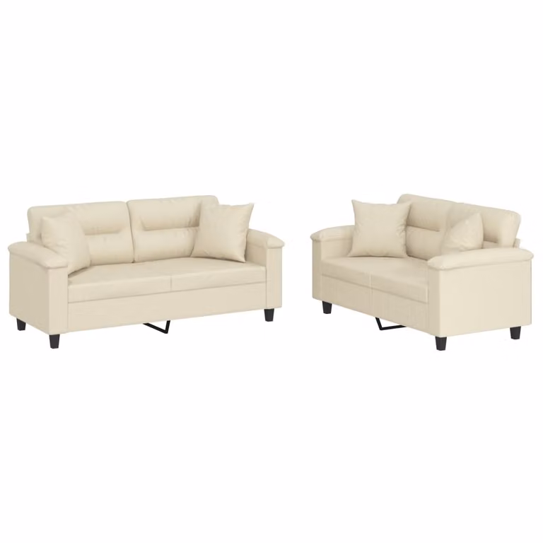 Set di Divani 2 pz con Cuscini Crema in Pelle finta