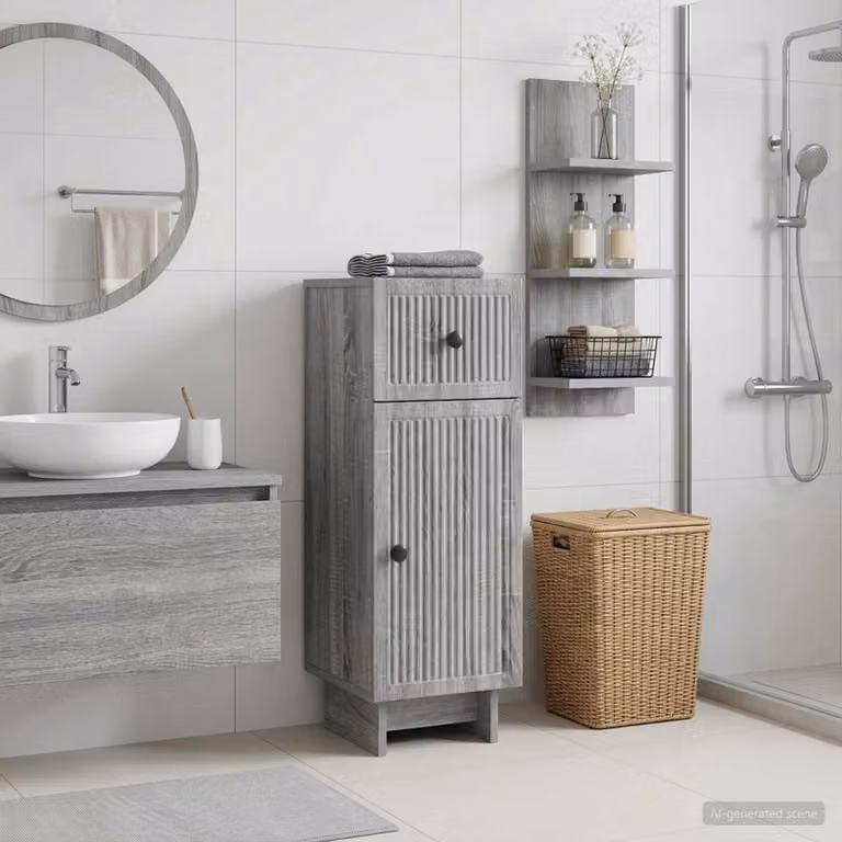 Mobiletto da bagno moderno vidaXL EDE in legno e metallo grigio L: 30 cm, P: 31 cm, H: 80 cm