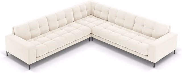 Divano angolare reversibile Bali Cosmopolitan Design in velluto beige chiaro per 6 persone con struttura in metallo e cuscini inclusi L/P/H: 256 x 174 x 93 cm