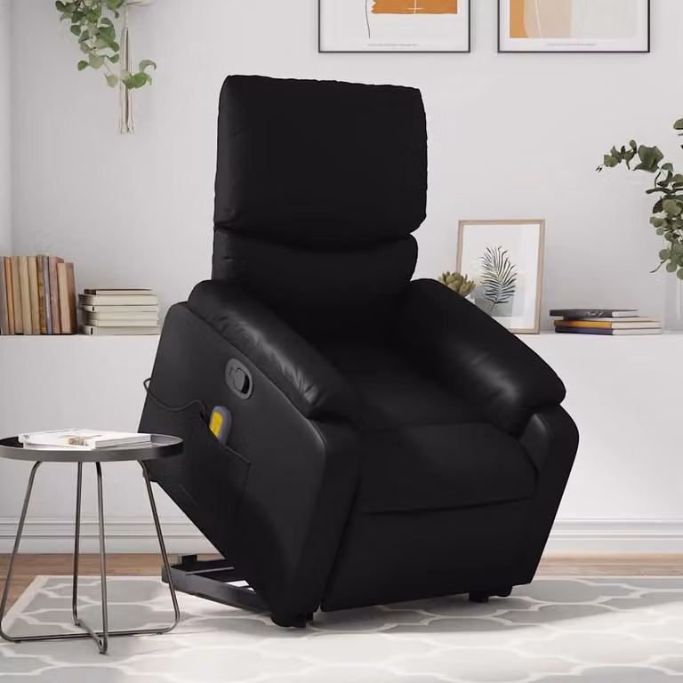vidaXL Poltrona Alzapersona Reclinabile con Assistenza Elettrica in Similpelle Nera per Senior