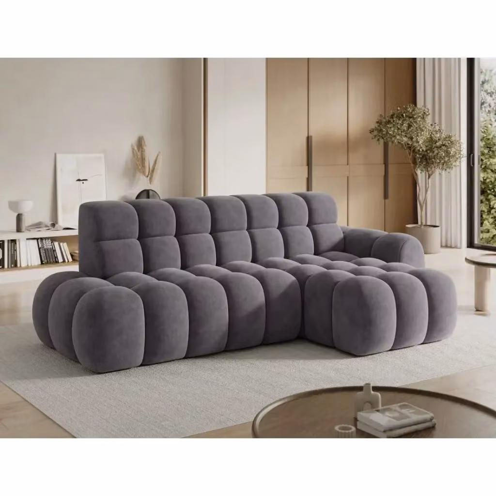 Divano ad angolo convertibile BULLA MEUBLORAMA 3 posti grigio con angolo destro, tessuto effetto alcantara e estensione elettrica della seduta – 2