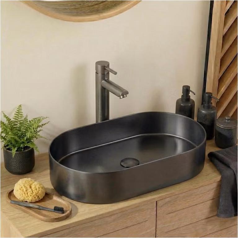 Lavabo Appoggio Inox Canna Fucile 55x35 con Piletta