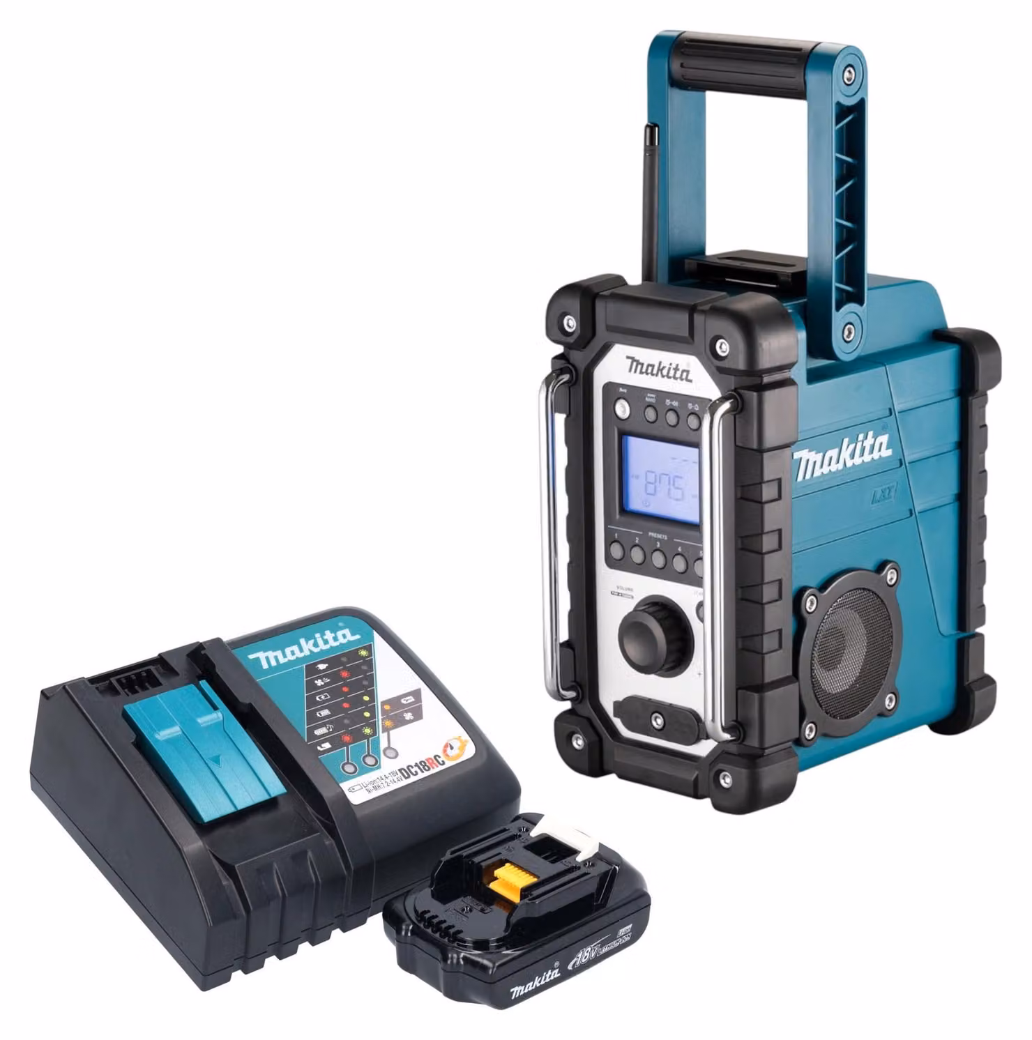 Makita DMR 116 RY1 Radio da cantiere a batteria 14,4 - 18 V AM FM AUX + 1x batteria 1,5 Ah + caricabatteria