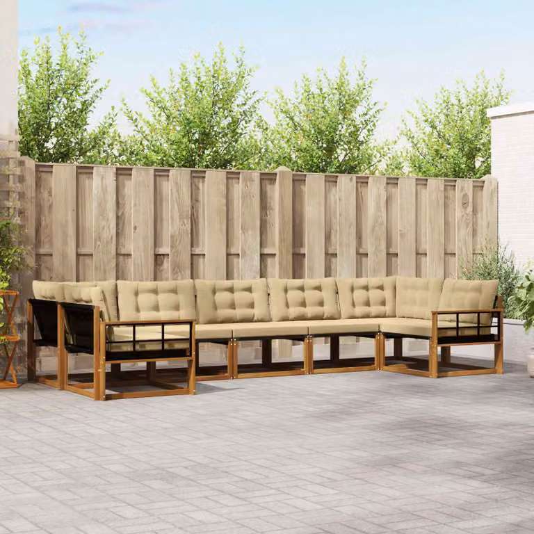 Set di divani da esterno vidaXL a forma di U composto da 7 pezzi in legno di acacia e tessuto textilene, colore beige e marrone