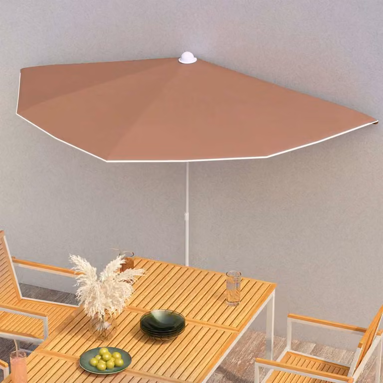 Ombrellone Semicircolare da Giardino e Palo vidaXL Colore Terracotta L: 180 cm, P: 90 cm