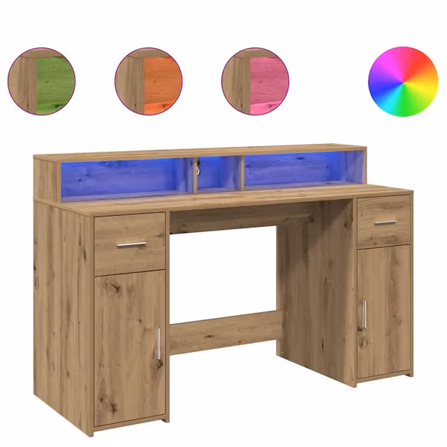 Scrivania | Tavolo da Ufficio con Luci LED Rovere 140x55x91 cm in Legno Multistrato