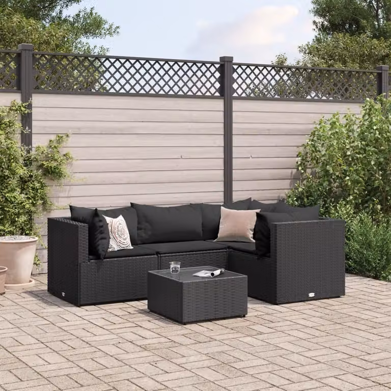 Maison Exclusive - Set da giardino 5 pezzi con cuscini in polyrattan nero