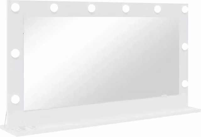 Specchio da vanità rettangolare bianco con luce LED e ricarica USB, L 100 cm x P 55 cm x H 18 cm