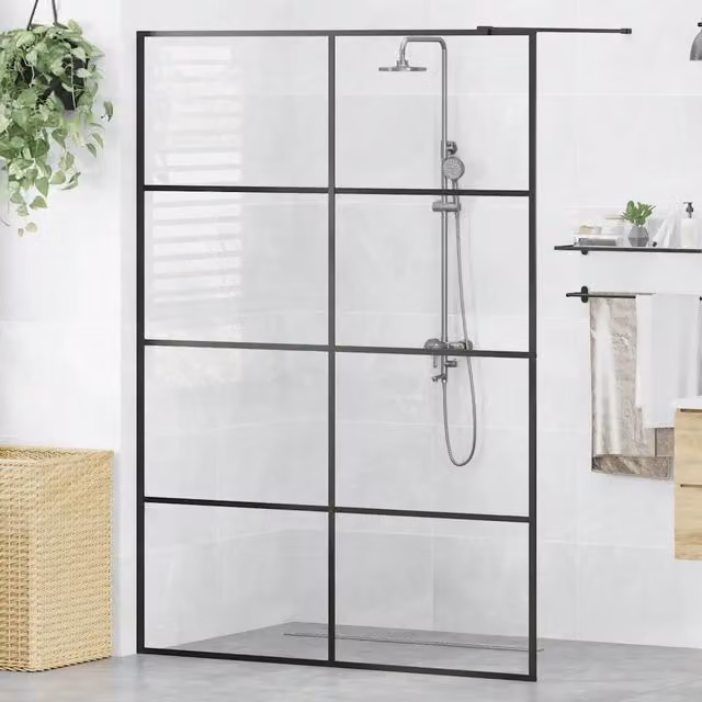 Parete Doccia Walk-in vidaXL in Vetro Trasparente con Profilo Nero L: 140 cm, H: 195 cm