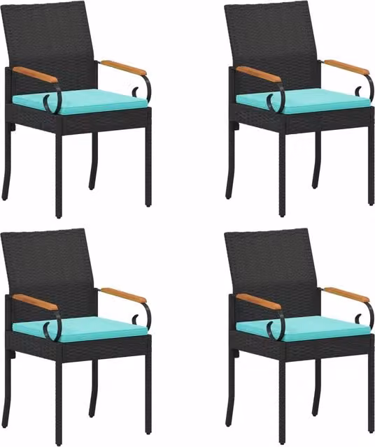 Sedie da giardino 4 pz | Sedie da Esterno Nero e Turchese Polyrattan e acacia