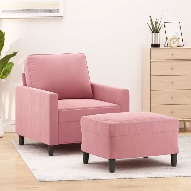 Divano Sedia-Poltrona con Poggiapiedi Rosa 60 cm Velluto 119734