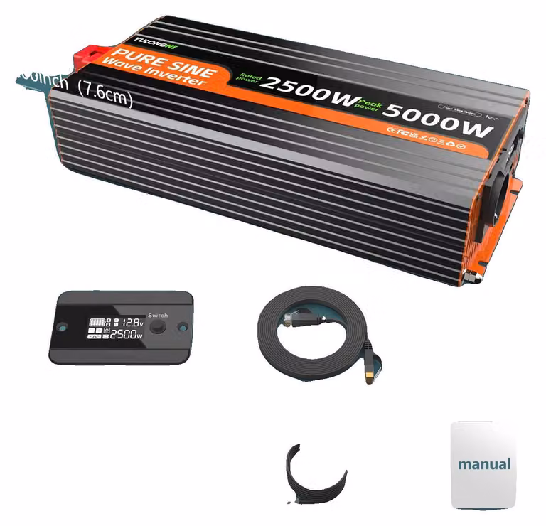 Inverter, convertitore da corrente continua a corrente alternata, telecomando con display LCD, 12V-230V-2500W