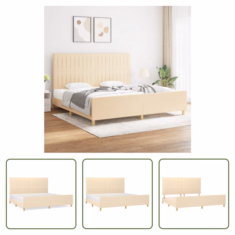 The Living Store Struttura letto con testiera in tessuto crema 200x200 cm