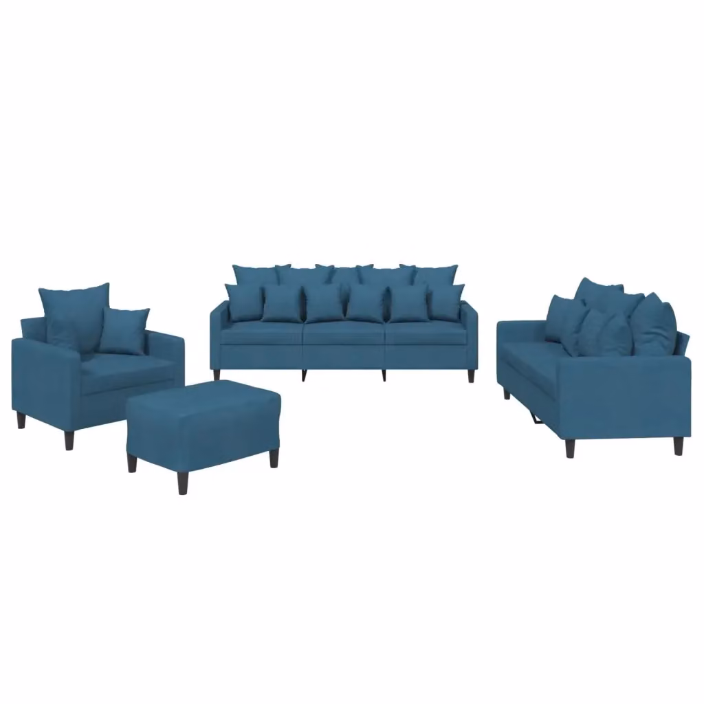 Set di divani moderno vidaXL in velluto blu composto da divano a 3 posti, divano a 2 posti e pouf con cuscini inclusi – 2