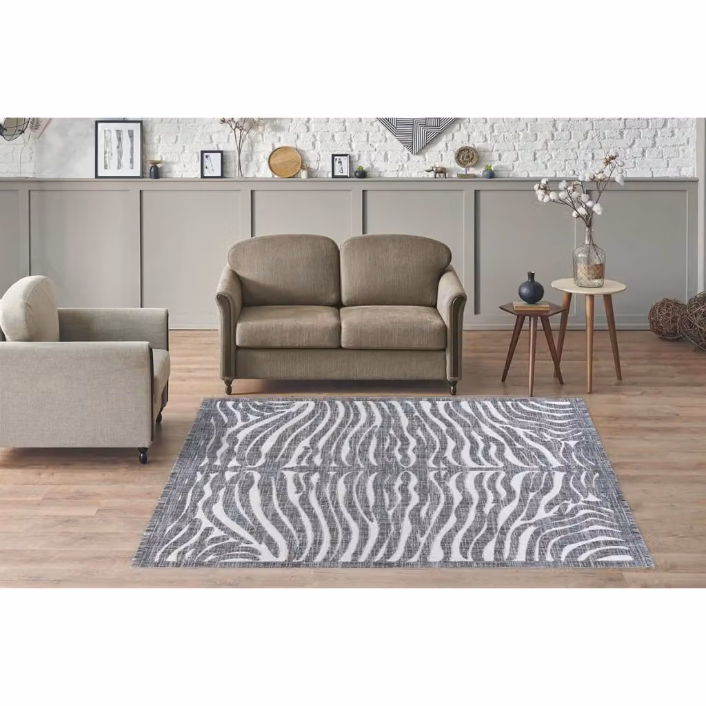Tappeto moderno Sarai 300 con design grafico astratto di Kendra Home, grigio e bianco – 2