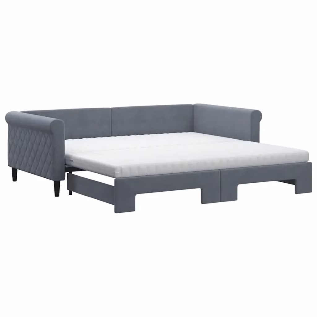 Divano Letto Estraibile vidaXL in Velluto Grigio con Cassetto per Materasso 100x200 cm – 2