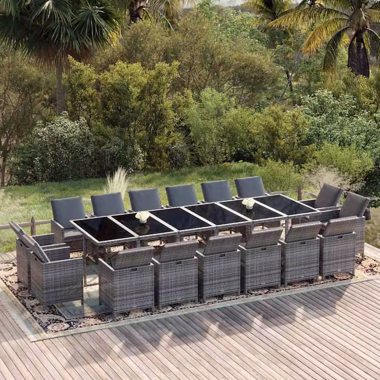 Set da pranzo per giardino vidaXL in polyrattan grigio e nero con 17 pezzi e cuscini