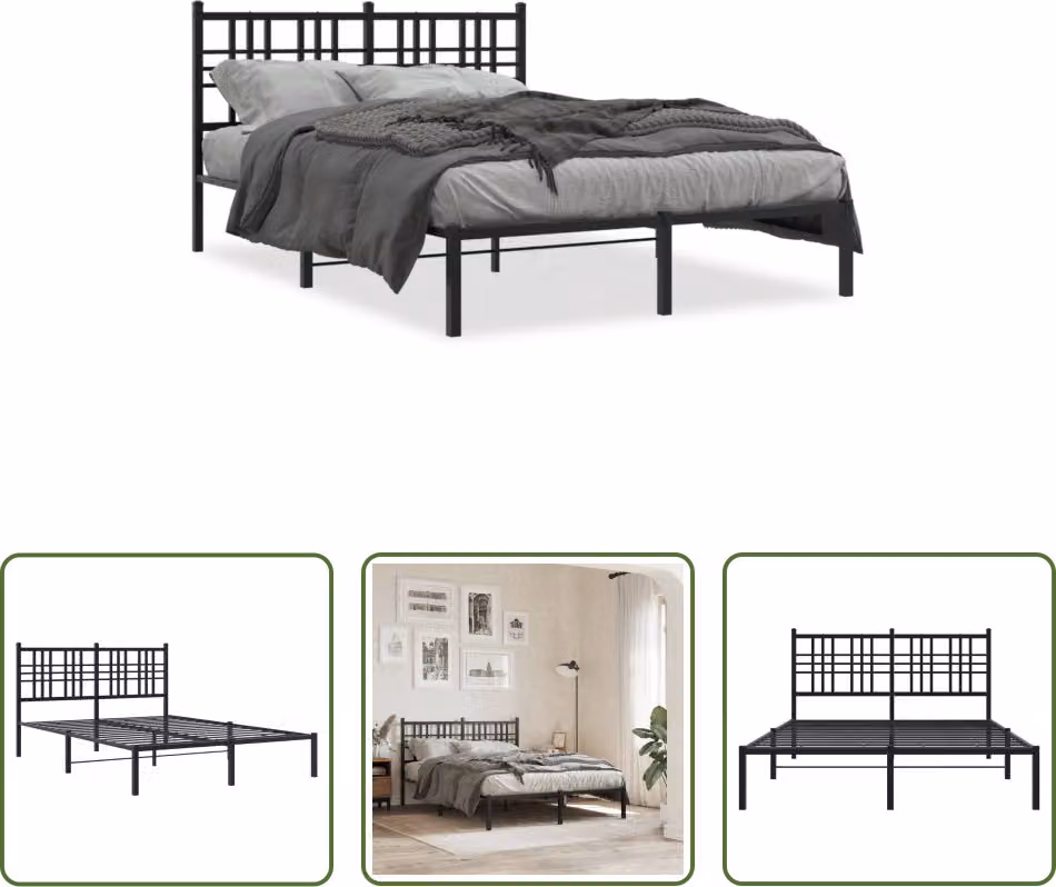 The Living Store Struttura letto con testiera in metallo nero 120x190 cm