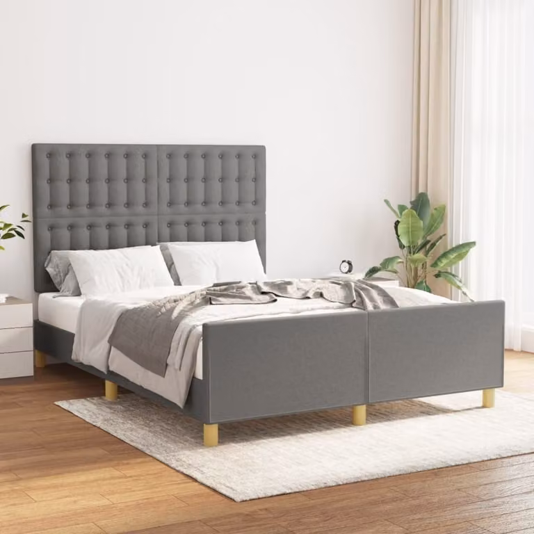 The Living Store Struttura letto con testiera in tessuto grigio scuro 140x190 cm
