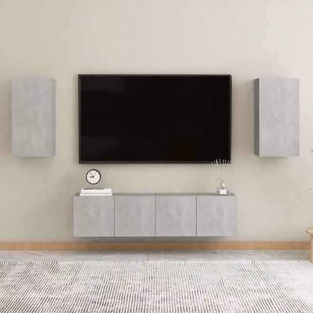 Set di Mobili Porta TV 4 pz-Set di 4 Credenza per TV Grigio Cemento in Legno Multistrato 372371