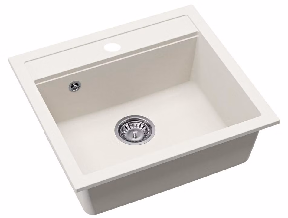 Lavello da cucina SAT, in granito, bianco, dimensioni 56,5 x 51 cm