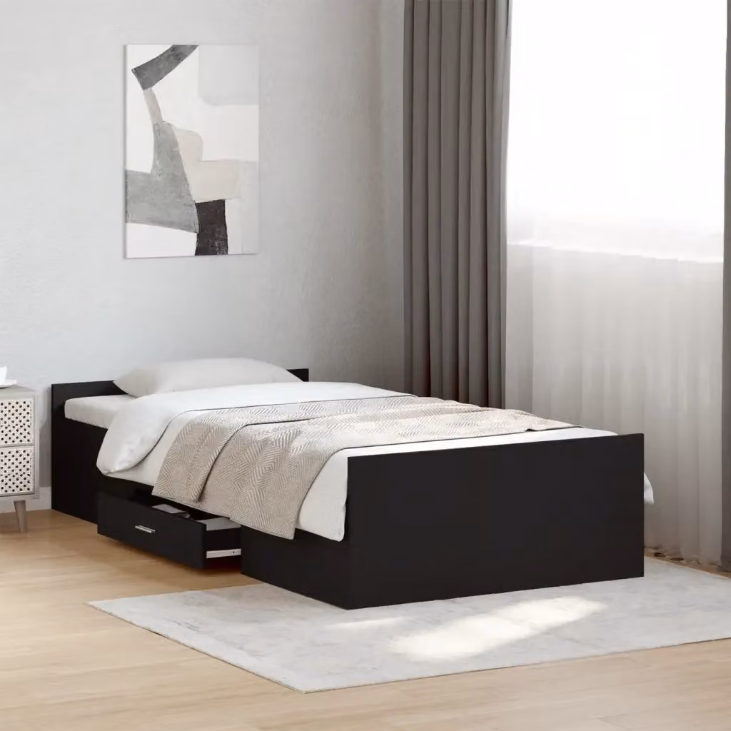Letto singolo moderno DESIGN IN con cassetti in legno multistrato nero L: 193 cm, P: 78 cm, H: 40 cm – 2
