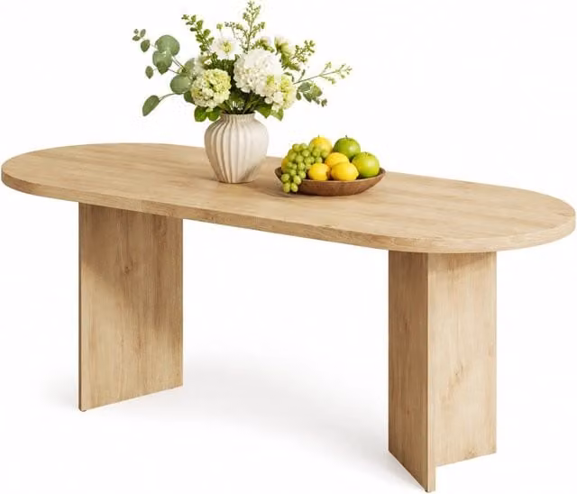 Tavolo da pranzo 200 x 90 cm in MDF effetto rovere, bordi arrotondati, 6-8 persone