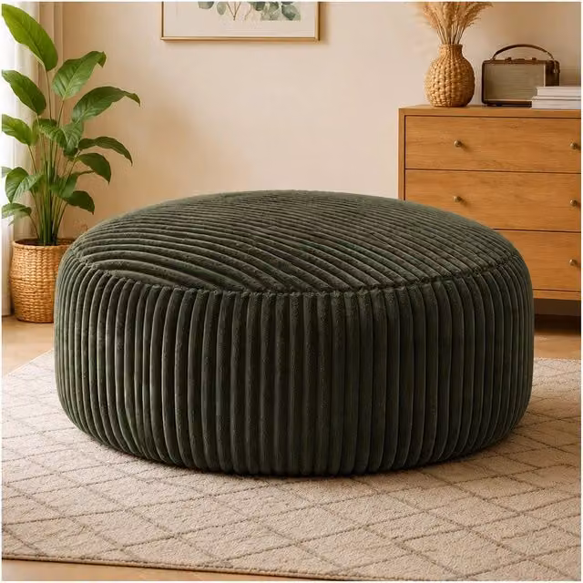 Divano Tondo Minimal in Tessuto Verde con Memory Foam, Diametro: 180 cm