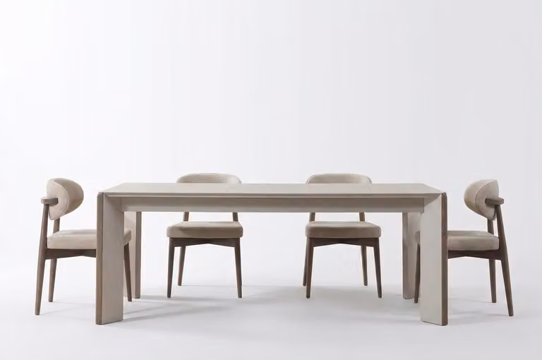 Tavolo da pranzo moderno, colore beige, ampio, stile elegante