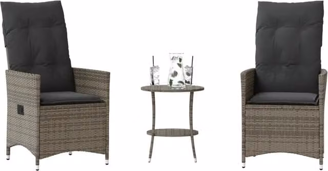 Set da Bistrò 3 pz con Cuscini Grigio in Polyrattan 365654